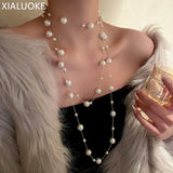 Super-long Multilayer Pearl Necklace Women Fashion Sweater Chain Necklace Female Statement Jewlery