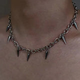 Punk Hip Hop Metal Rivet Pointed Choker Necklace for Women Men Gothic Silver Color Cross Clavicle Chain Necklace Y2K Jewelry