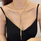 Women'S Light Luxury Pull-Out Necklace, High-End Snake Bone Chain, Simple And Versatile Neck Chain, Long Sweater Chain