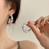 Exquisite C Shape Earrings Irregular Silver Color Beaded & Pearl Semicircular Dangle Earrings for Women Party Fashion Jewelry