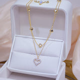 New Fashion Trend Unique Design Exquisite Light Luxury Zircon Double Layer Black Love Heart Necklace Women Jewelry Party Gift