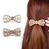 Women Trendy Pearl Bow Hair Accessories Girls High-grade Grace Temperament Crystal Inlay Horsetail Clip