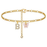 Butterfly Cuban Link Anklet A-Z Letter Initial Anklets Bracelet for Women Stainless Steel Beach Leg Foot Chains Wholesale 2024