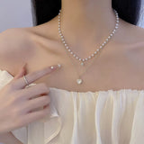 New Fashion Trend Light Luxury Elegant Delicate Pearl Double Layer Heart Necklace Ladies High Jewelry Party Gifts Wholesale