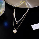 New Fashion Trend Light Luxury Elegant Delicate Pearl Double Layer Heart Necklace Ladies High Jewelry Party Gifts Wholesale