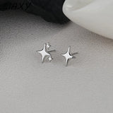 Silver Color Asymmetric Four-pointed Star Earrings for Women Super Fairy Stud Earring Simple Jewelry Hot Sale Gift