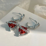 Gothic Red Binding Heart Earring for Women Crystal Thorns Love Open Ring Goth Irregular Layered Stone Aesthetic Y2K Jewelry