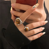 Natural Tiger's Eye Stone Ring For Women Fashion Retro High Sense Metal Overlapping Ring Jewelry Accessories
