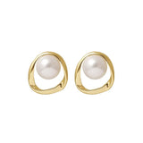 Imitation Pearl Earring for Women Gold Color Round Stud Earrings Korean Delicate Irregular Design Unusual Fashion Jewelry