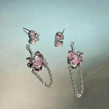 Pink Zircon Personality Lava Love Heart Metal Star Tassel Earrings for Women Girl Party Trendy Y2K Jewelry