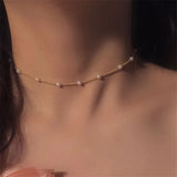 New Beads Women's Neck Chain Kpop Pearl Choker Necklace Gold Color Goth Chocker Jewelry On The Neck Pendant Collar For Girl