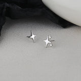 Silver Color Asymmetric Four-pointed Star Earrings for Women Super Fairy Stud Earring Simple Jewelry Hot Sale Gift