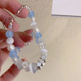 Harajuku Pentagram Pearl Beaded Bracelets for Women Korean Aesthetic Cute Star Blue Glass Ball Bracelets Y2k Jewelry Gifts