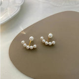 2 In 1 Simulated Pearl Beads Stud Earrings for Women Bow Shaped Gold Color Metal Ear Decoration Korean New Girls Party Gifts