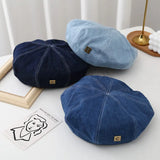 Denim Berets Hat Retro Casual Spring and Summer Shade Painter Cap Korean Alphabet Blue Beret Women's Hats