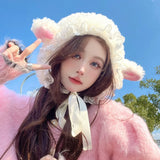 Lace Fluffy Hats New Lamb Cashmere Soft Costume Hats Lamb Ear Cosplay Hat