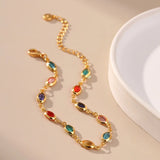 Exotic Colorful Acrylic Oval Beads Bracelet for Women 18K Gold Plated Chain Tourist Seaside Commemorative Bracelet Party Jewelry