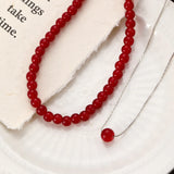 New Design Artificial Crystal Red Beaded Necklace for Women Stacked Clavicle Chain Fashion Jewelry Accessories Wholesale