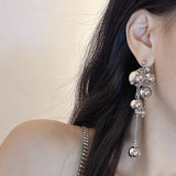 Long Tassels Round Metal Ball Pendant Earrings For Women European American Style Dangle Earrings Party Jewelry