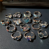 Kpop Fashion Y2K Crystal Heart Adjustable Ring Irregular Geometry Punk Vintage Rings For Women Girls Cute Jewelry Accessories