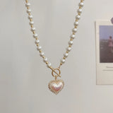 New Korean Elegant Pearl Beads Necklace For Women Ladies Fashion Rhinestone Shell Heart Pendent Necklace Choker Jewelry