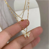 Shiny Butterfly Necklace Ladies Exquisite Double Layer Clavicle Chain Necklace Jewelry for Ladies Gift