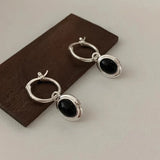 925 Sterling Silver Black Agate Rotund Earrings For Women Girl Originality Design Korean Jewelry Party Gifts Dropship