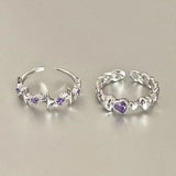 Fashion Shiny Purple Rhinestone Opening Couple Rings for Women Men Vintage Crystal Star Adjustable Ring Lover Y2K Jewelry