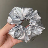 New Silver Leather Large Intestine Hair Band Y2k Punk Personality Scrunchies Headwear High Ponytail Hair Band Hair Accessories