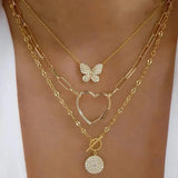Multilayer Crystal Butterfly Pendant Necklaces For Women Hollow Heart Choker Necklace Fashion Jewelry Party Gift