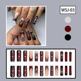 24pcs French Black Press on Nails Punk Style 3D Spider Skull Design Fake Nails Black Red Cool Y2k Halloween False Nail Patches