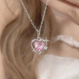 New Pink Heart Necklaces Coquette Crystals Star Luxury Aesthetic Pendant Kpop Vintage Chain Korean Jewelry Y2k Accessories