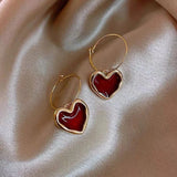 Trendy Red Enamel Love Heart Earrings For Women Girl Circle Metal Love Heart Hanging Dangle Earrings Vintage Jewelry