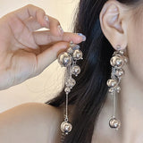Long Tassels Round Metal Ball Pendant Earrings For Women European American Style Dangle Earrings Party Jewelry