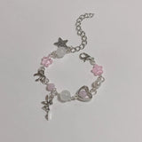 New Korean Pink Love Heart Beaded Bracelets for Women Sweet Temperament Design Bracelet Party Jewellery Gifts