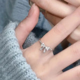 New Exquisite Zircon Bow Open Adjustable Ring For Women Fashionable Personalized Daily Accessory Party Jewelry Birthday Gifts