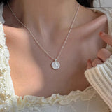 925 Sterling Silver Circular Geometry Rose Necklace Dropwise Glaze Korean Gentle Jewelry Birthday Gift Wholesale