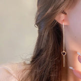 Fashion Black Heart Ear Line Long Hanging Earrings for Women Gold Color Ear Wire Piercing Earring Accessories Jewelry Gifts