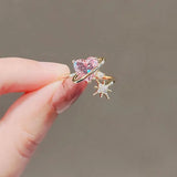 Korean New Exquisite Lovely Pink Love Opening Ring Fashion Temperament Versatile Ring Female Jewelry