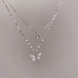 Shiny Butterfly Necklace Ladies Exquisite Double Layer Clavicle Chain Necklace Jewelry for Ladies Gift