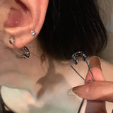 Creative Unisex Punk Rock Style Safety Pin Ear Hook Stud Earrings Stainless Steel Pin Earring Jewelry for Women Men