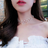 New Beads Neck Chain Kpop Pearl Choker Necklace Gold Color Goth Chocker Jewelry on The Neck Pendant Collar for Women