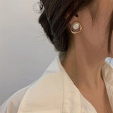 Imitation Pearl Earring for Women Gold Color Round Stud Earrings Korean Delicate Irregular Design Unusual Fashion Jewelry
