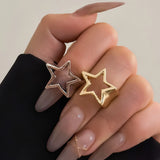 Vintage Punk Irregular Hollow Star Metal Open Rings for Women Fashion Statement Gothic Adjustable Couple Rings Y2K Wed Jewelry