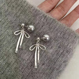 New Elegant Imitation Pearl Bow Pendant Necklace Clavicle Chain Long Tassel Earrings For Sweet Ladies Wedding Jewelry Gifts