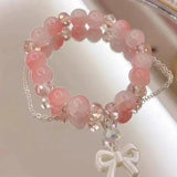 New Fashion Y2K Sweet Cherry Blossom Bracelet For Women Exquisite Elegant Flower Crystal Beaded Bracelet Girl Party Jewelry Gift