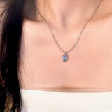 Simple Retro Oval Aquamarine Pendant Necklace For Women Girls Luxury Snake Chain Necklace Fashion Temperament Jewelry Gifts