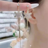 Sparkling Rhinestone Snowflake Tassel Women's Earrings Fashion Exquisite Flower Chain Stud Earrings Birthday Jewelry Xmas Gift