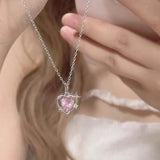 New Pink Heart Necklaces Coquette Crystals Star Luxury Aesthetic Pendant Kpop Vintage Chain Korean Jewelry Y2k Accessories