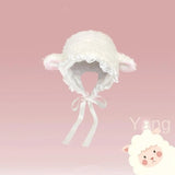 Lace Fluffy Hats New Lamb Cashmere Soft Costume Hats Lamb Ear Cosplay Hat